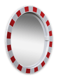 Miroir extérieur industriel rond en acrylique Ø600 mm – cadre rouge/blanc