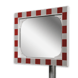 Miroir extérieur industriel en verre de sécurité 600 × 400 mm – cadre rouge/blanc