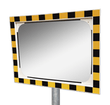 Miroir industriel rectangulaire en acrylique 800 x 600 mm avec cadre jaune/noir