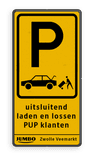 Informatiebord geel/zwart parkeren PUP klanten JUMBO