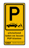 Informatiebord geel/zwart parkeren PUP klanten JUMBO