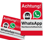 WhatsApp - Achtung Nachbarschaftsschutz Aufkleber (10 Stück) - Rot