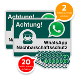 WhatsApp - Achtung Nachbarschaftsschutz 2x Verkehrsschild + 20 Aufkleber
