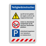 Veiligheidsbord met veiligheidsinstructies, 3 pictogrammen en eigen tekst