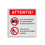 Verbodsbord met instructies | Fotograferen en open vuur verboden