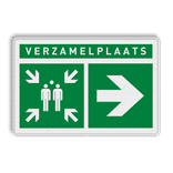 Verzamelplaats BHV bord met tekst en pijl rechts