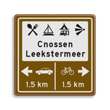 Toeristisch bewegwijzeringsbord met pictogrammen en pijl naar wens