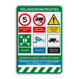 Veiligheidsbord met diverse veiligheidspictogrammen en bedrijfslogo - reflecterend