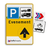 Parkeerbord Evenement - met tekst en draaibare pijl