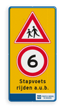Verkeersbord Spelende kinderen en snelheidsbeperking in eigen huisstijl