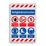 Veiligheidsbord met veiligheidsinstructies PBM en 6 pictogrammen