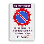 Parkeerverbodsbord met pictogram en tekst in huisstijl