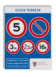 Informatiebord Eigen terrein met eigen ontwerp en RVV pictogrammen
