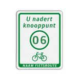 Fietsroutebord met tekst U nadert knooppunt en bol  - 300x380mm