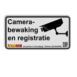 Reflecterend bord camerabewaking in huisstijl met logo