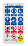 Veiligheidsbord voor betreden terrein met werkvergunning en 12 verschillende pictogrammen