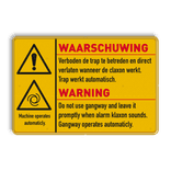 Waarschuwingsbord geel/zwart voor automatisch draaiende machine