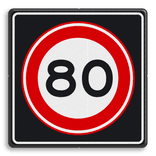 Verkeersbord RVV A01 80s - Maximum snelheid 80 km/h