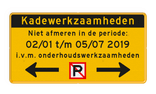 Tijdelijk Scheepvaartbord Kadewerkzaamheden met tekst en pijlen
