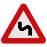 Verkeersbord SB250 A1c - Gevaarlijke dubbele of meer dan twee bochten, de eerste naar links