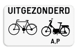 Verkeersbord SB250 M12 onderbord - Uitgezonderd fietsers, bromfietsers klasse A en speed pedelecs