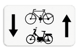 Verkeersbord SB250 M5bis onderbord - Fietsers, bromfietsers klasse A, B en speed pedelecs mogen in 2 richtingen - 700x400 mm