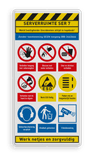 Veiligheidsbord Attentie voor betreden van terrein met 9 pictogrammen