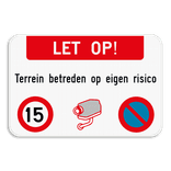 Waarschuwingsbord -  Snelheid + Camerabewaking + Verboden te parkeren