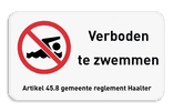 Verkeersbord - Verboden te zwemmen met ondertekst