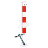 Parkeerpaal staal 70x70mm wit rood - neerklapbaar met bodemmontage
