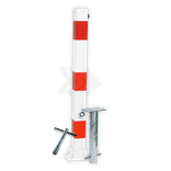 Poteau anti-stationnement rabattable 70x70mm rouge/blanc avec manchon de sol