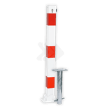 Poteau de parking rabattable rouge/blanc avec manchon de sol