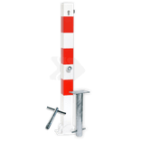 Poteau anti-stationnement rabattable 70x70mm rouge/blanc avec manchon de sol