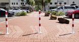 Afzetpaal rond Ø60-108mm rood wit - vaste uitvoering met grondanker