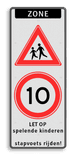Verkeersbord ZONE J21 A01-10 - spelende kinderen / stapvoets rijden