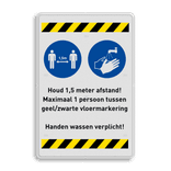 Veiligheidsbord - 1,5 meter afstand houden + handen wassen