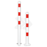 Afzetpaal rond Ø60-108mm rood wit - vaste uitvoering met grondanker