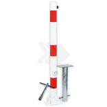Poteau Anti-Stationnement Rabattable 60-76mm Rouge/Blanc avec Manchon de Sol