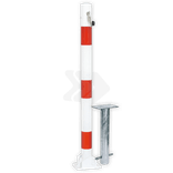 Parkeerpaal Ø60-76mm rood wit - neerklapbaar met grondstuk