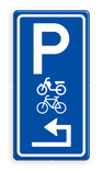 Parkeerbord route (brom-)fietsen stalling (RVV E08m) met pijl - reflecterend