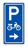 Parkeerroutebord E8e bromfietsen met pijl