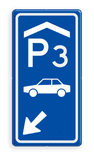 Parkeerroutebord E8 auto overdekt met nummer en pijl pijl