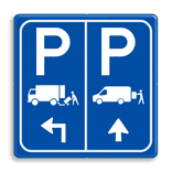 Verkeersbord vrachtwagens/busjes laden lossen met pijlen - reflecterend