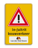 Verkeersbord J37 + uitrit bouwverkeer + logo