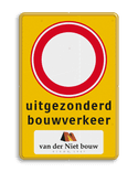 Verkeersbord J37 + uitrit bouwverkeer + logo