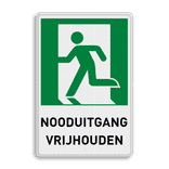 Bord nooduitgang met tekst nooduitgang vrijhouden - reflecterend