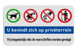 Informatiebord Privéterrein - honden aan de lijn - geen hondepoep - niet plukken - afval opruimen