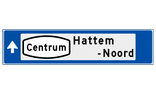 Verwijsbord object (blauw) - met Routepictogram, 2 regel tekst en pijl