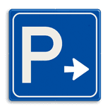 Verkeersbord parkeerplaats route + pijl - reflecterend