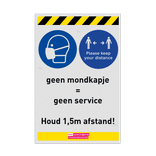 Bord geen mondkapje geen service - afstand houden